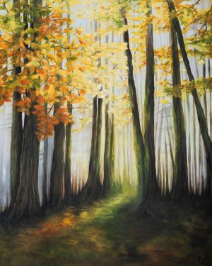 Höstskog morgonsol - Olja
